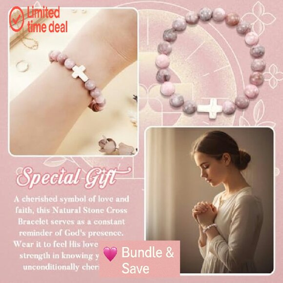 16 Pcs Cross Beaded Bracelets with Bible Cards Natural Stone Faith Gifts - Picture 5 of 7